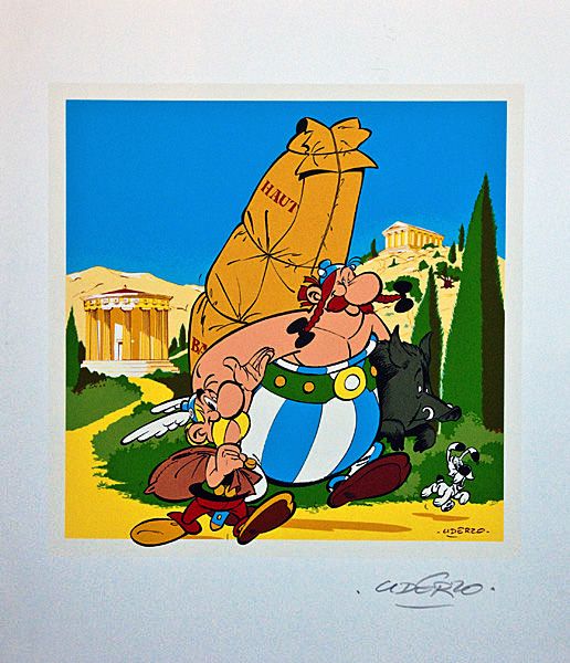 Sérigraphie N° 5 ''Visitez Olympie avec Astérix et Obélix'' (2000) aux Ed. C. Desbois - 200 ex. (+ 100 ex. num. et sig. + 15 ex. HC + 10 ex. EA), 50 x 60 cm.jpg